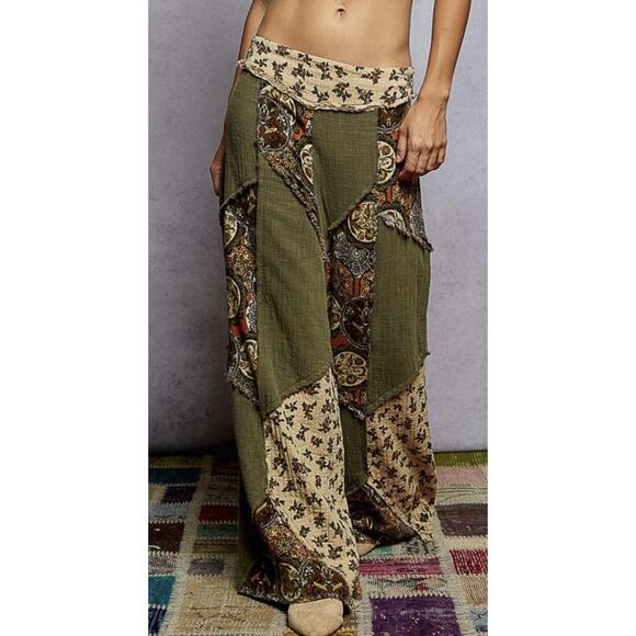 POL Pants - POL Double Gauze Patchwork Pants in Olive